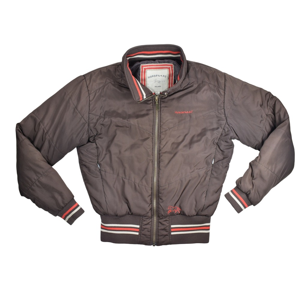 Horseware Ireland Woman's Brown Equestrian Bomber Jacket Striped Trim Small